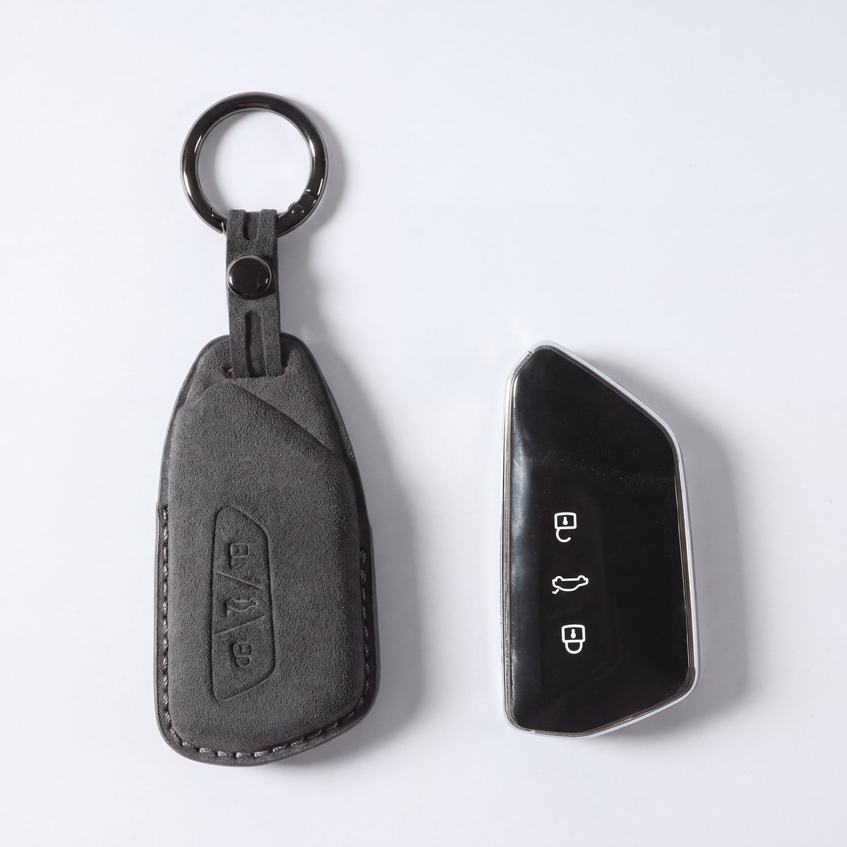 Alcantara Car Key Fob Cover for Volkswagen - Model D with Buckle - Space Grey 1