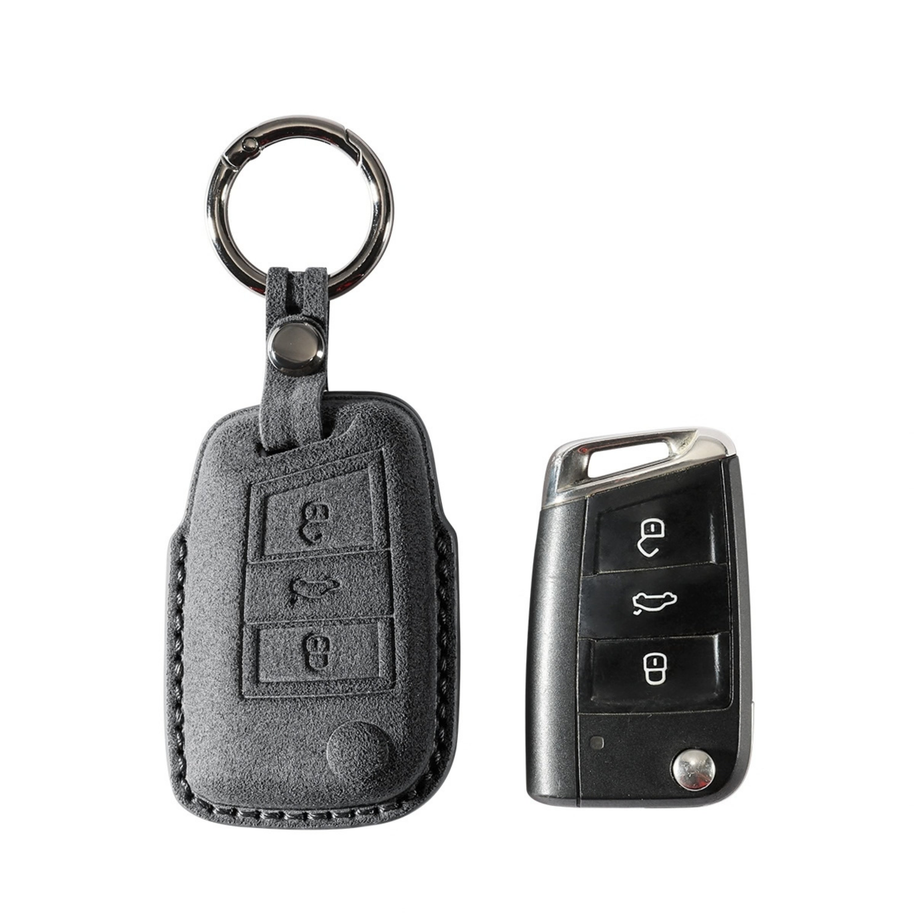 Alcantara Car Key Fob Cover for Volkswagen | Model F with Buckle - Space Grey