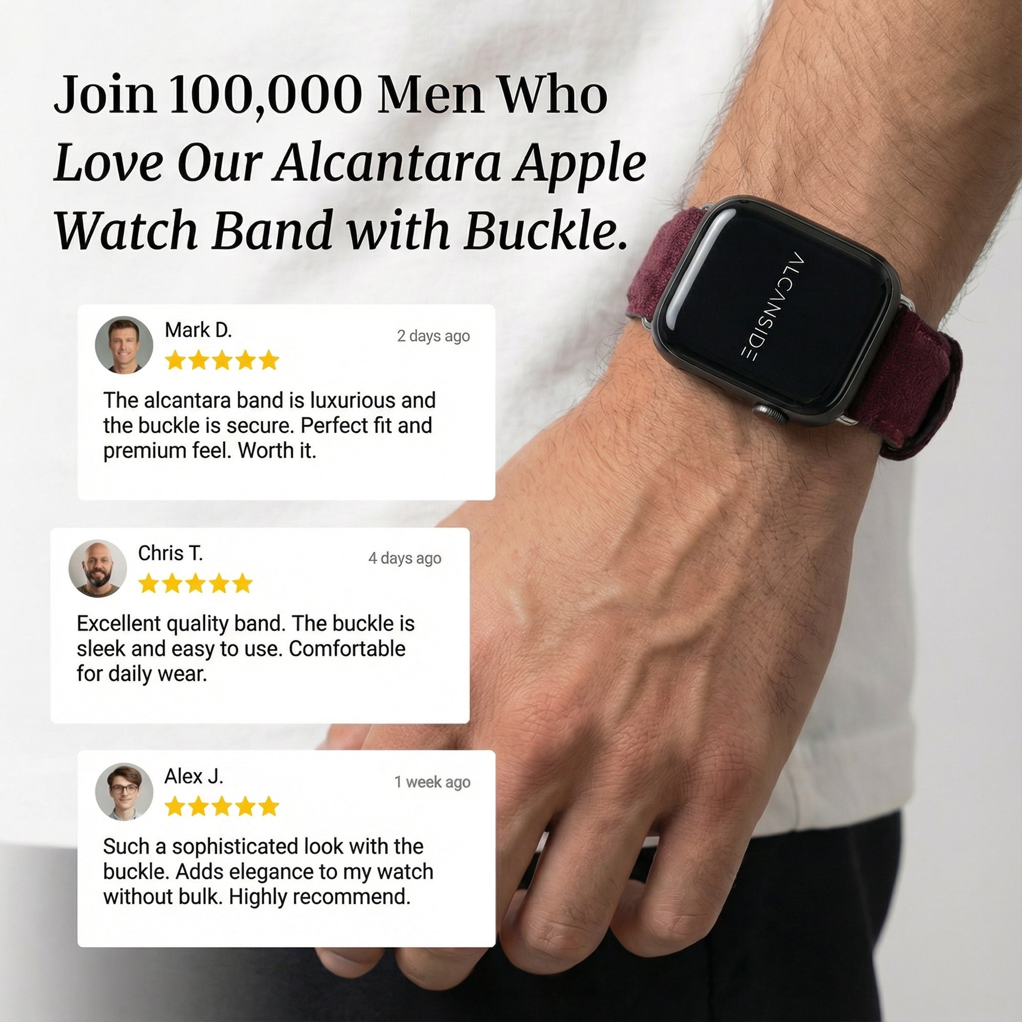 Alcantara Apple Watch Band With Buckle - Wine Red - 38/40/41/42mm - Alcanside