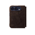 Chocolate Brown Alcantara folio case for iPhone Duo, back view with the camera