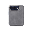 Nardo Gray Alcantara folio case for iPhone Duo, back view with the camera