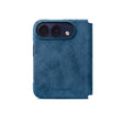 Ocean Blue Alcantara folio case for iPhone Duo, back view with the camera